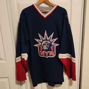 Navy Blue and Red NYR Men's Shirt